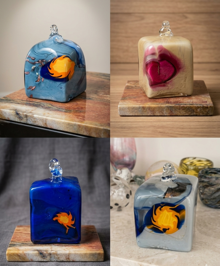Hand-blown glass blocks in various colors